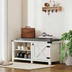 Zapatero con Asiento Compartimentos para 7 Pares de Zapatos para Entrada Salón Dormitorio 100x40x48 cm Blanco Gr... - Ogal.Es