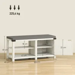 Zapatero con Asiento Compartimentos para 7 Pares de Zapatos para Entrada Salón Dormitorio 100x40x48 cm Blanco Gr... - Ogal.Es