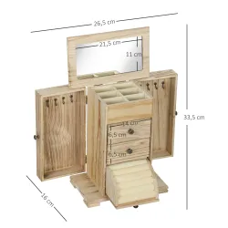 Joyero de Madera de 4 Niveles Joyero Mujer Organizador con 2 Cajones Espejo para Pendientes Anillos Collares Nat... - Ogal.Es