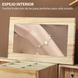 Joyero de Madera de 4 Niveles Joyero Mujer Organizador con 2 Cajones Espejo para Pendientes Anillos Collares Nat... - Ogal.Es