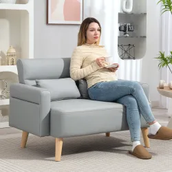 Sofá de 2 Plazas con Tapizado de Cuero Sintético Acolchado Grueso y Patas de Madera para Salón 117x78x78 cm Gris - Ogal.Es