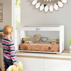 Jaula para Hámster Casa para Animales Pequeños con Tapa Abatible y Ventana de Acrílico Transparente 80x50x50 cm ... - Ogal.Es
