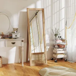 Espejo de Cuerpo Entero 160x50 cm con Marco de Madera y Soporte para Salón Dormitorio Natural - Ogal.Es