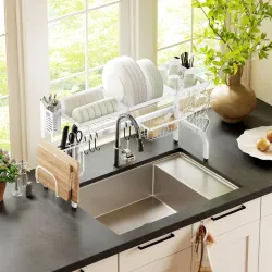 Escurreplatos de Acero de 2 Niveles para Fregadero con Soporte de Tabla de Corte y Cubiertos 100x30x54,5cm Blanco - Ogal.Es