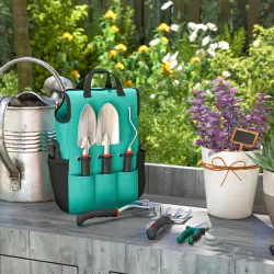 Juego de Herramientas Jardinería de 9 Piezas de Aluminio con Tijeras de Podar con Bloqueo Seguro Bolsa de Jardín... - Ogal.Es