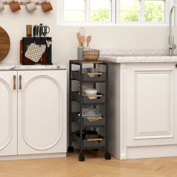 Carro de Cocina de 5 Niveles Carrito Auxiliar con Ruedas Tablero Efecto Madera Cajones Extraíbles 39,5x24x82 cm ... - Ogal.Es
