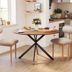 Mesa de Comedor Redonda para 4 Personas con Estructura de Acero Ø120x75 cm Marrón Oscuro - Ogal.Es