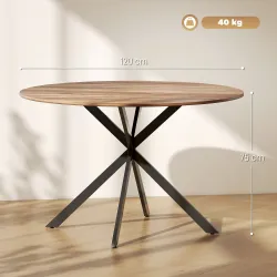 Mesa de Comedor Redonda para 4 Personas con Estructura de Acero Ø120x75 cm Marrón Oscuro - Ogal.Es