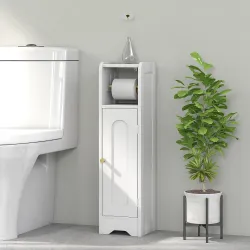 Armario de Baño Estrecho Mueble Auxiliar de Baño con Estante Ajustable y Portarrollos de Papel 21x20x79 cm Blanco - Ogal.Es