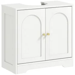 Mueble bajo Lavabo con 2 Puertas con Diseño de Arco Estante Ajustable Tiradores Dorados 60x30x65 cm Blanco - Ogal.Es