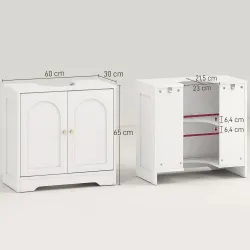 Mueble bajo Lavabo con 2 Puertas con Diseño de Arco Estante Ajustable Tiradores Dorados 60x30x65 cm Blanco - Ogal.Es