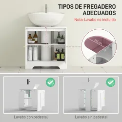 Mueble bajo Lavabo con 2 Puertas con Diseño de Arco Estante Ajustable Tiradores Dorados 60x30x65 cm Blanco - Ogal.Es