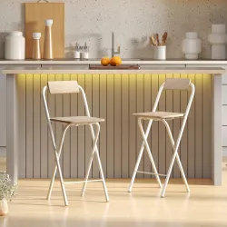 Juego de 2 Taburetes de Bar Plegables con Respaldo Reposapiés y Marco de Acero para Comedor Mostrador Natural - Ogal.Es