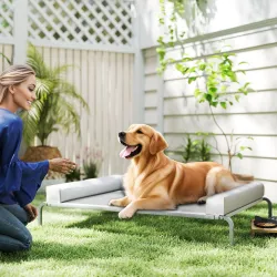 Cama Elevada para Perros Refrescante con Refuerzos Extraíbles Malla Transpirable y Marco de Acero 130x90x30 cm Gris - Ogal.Es