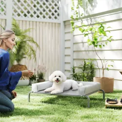 Cama Elevada para Perros Refrescante con Refuerzos Extraíbles Malla Transpirable y Marco de Acero 90x65x30 cm Gris - Ogal.Es
