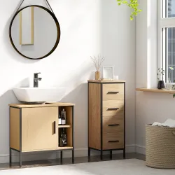 Mueble bajo Lavabo con Puerta y Estante Ajustable para Lavabo con Pedestal 60x30x59,5 cm Roble - Ogal.Es