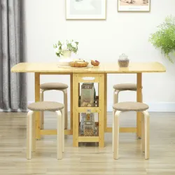 Juego de 4 Taburetes Redondos de Madera Apilables con Asiento Acolchado para Cocina Comedor Dormitorio Caqui - Ogal.Es