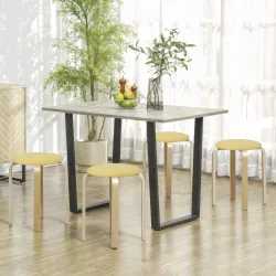 Juego de 4 Taburetes Redondos de Madera Apilables con Asiento Acolchado para Cocina Comedor Dormitorio Amarillo - Ogal.Es