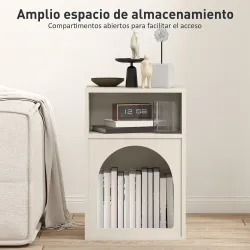 Mesilla de Noche Estrecha con 2 Compartimentos Abiertos Diseño en Forma de Arco 40x30x60 cm Crema - Ogal.Es