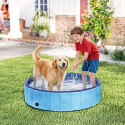 Piscina para Perros Grandes Plegable con Aspersor de PVC Antideslizante Resistente al Desgaste Ø120x30 cm Azul C... - Ogal.Es