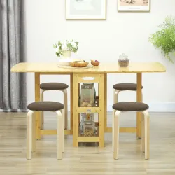 Juego de 4 Taburetes Redondos de Madera Apilables con Asiento Acolchado para Cocina Comedor Dormitorio Marrón - Ogal.Es