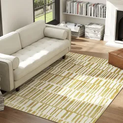 Alfombra Salón 170x120 cm Lavable en Lavadora Pelo Corto Estilo Moderno Tapete para Sala de Estar Dormitorio Crema - Ogal.Es