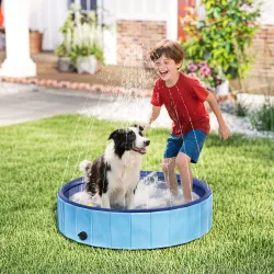 Piscina para Perros Medianos y Pequeños Plegable con Aspersor de PVC Antideslizante Resistente Ø100x30 cm Azul C... - Ogal.Es