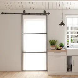 Puerta Corredera de Cristal con Herrajes Mecanismo Cierre Suave para Baño Salón 91,4x203,2 cm Negro - Ogal.Es