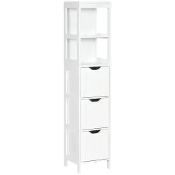 Armario Alto de Baño Estrecho con 3 Cajones y 2 Estantes Abiertos Estilo Moderno 30x30x141,6 cm Blanco - Ogal.Es