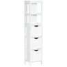 Armario Alto de Baño Estrecho con 3 Cajones y 2 Estantes Abiertos Estilo Moderno 30x30x141,6 cm Blanco - Ogal.Es