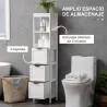Armario Alto de Baño Estrecho con 3 Cajones y 2 Estantes Abiertos Estilo Moderno 30x30x141,6 cm Blanco - Ogal.Es