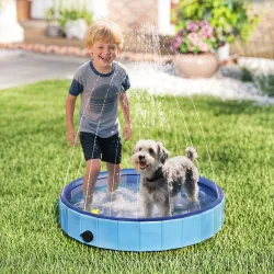 Piscina para Perros Pequeños Plegable con Aspersor de PVC Antideslizante Resistente al Desgaste Ø80x20 cm Azul C... - Ogal.Es