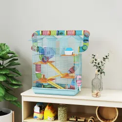 Jaula para Hámster de Múltiples Niveles con Tubos Plataformas Comedero Bebedero Casita Rueda Escaleras 47x30x59 ... - Ogal.Es