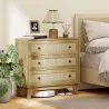 Cómoda con 3 Cajones Cajonera de Madera con Frontales de Ratán Estilo Cannage para Dormitorio 80x35x76 cm Natural - Ogal.Es
