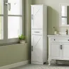 Armario Alto de Baño Estrecho con 2 Puertas 1 Cajón y 2 Estantes Ajustables Estilo Rústico 40x30x170 cm Blanco - Ogal.Es