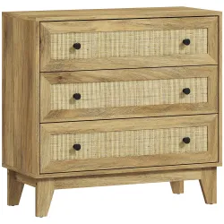 Cómoda con 3 Cajones Cajonera de Madera con Frontales de Ratán Estilo Cannage para Dormitorio 80x35x76 cm Natural - Ogal.Es