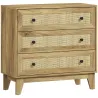 Cómoda con 3 Cajones Cajonera de Madera con Frontales de Ratán Estilo Cannage para Dormitorio 80x35x76 cm Natural - Ogal.Es