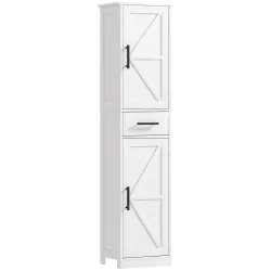 Armario Alto de Baño Estrecho con 2 Puertas 1 Cajón y 2 Estantes Ajustables Estilo Rústico 40x30x170 cm Blanco - Ogal.Es