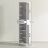 Armario Alto de Baño Estrecho con 2 Puertas 1 Cajón y 2 Estantes Ajustables Estilo Rústico 40x30x170 cm Blanco - Ogal.Es