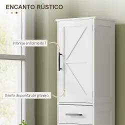 Armario Alto de Baño Estrecho con 2 Puertas 1 Cajón y 2 Estantes Ajustables Estilo Rústico 40x30x170 cm Blanco - Ogal.Es