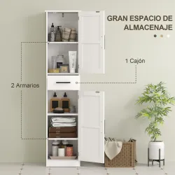 Armario Alto de Baño Estrecho con 2 Puertas 1 Cajón y 2 Estantes Ajustables Estilo Rústico 40x30x170 cm Blanco - Ogal.Es