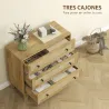 Cómoda con 3 Cajones Cajonera de Madera con Frontales de Ratán Estilo Cannage para Dormitorio 80x35x76 cm Natural - Ogal.Es