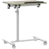 Mesa Auxiliar con Ruedas Altura Ajustable Superficie Inclinable y Marco de Metal 57x40x67,5-101 cm Roble y Blanco - Ogal.Es