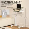 Mesa Auxiliar con Ruedas Altura Ajustable Superficie Inclinable y Marco de Metal 57x40x67,5-101 cm Roble y Blanco - Ogal.Es