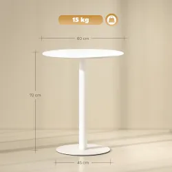 Mesa de Comedor Redonda para 2 Personas Mesa de Cocina de Acero para Interior y Exterior Ø60x72 cm Blanco - Ogal.Es