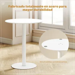 Mesa de Comedor Redonda para 2 Personas Mesa de Cocina de Acero para Interior y Exterior Ø60x72 cm Blanco - Ogal.Es