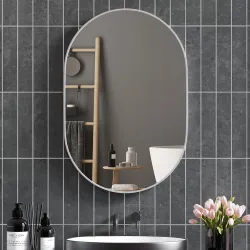 Espejo de Baño Ovalado 60x90 cm Espejo Decorativo de Pared con Marco de Aluminio para Salón Horizontal o Vertica... - Ogal.Es