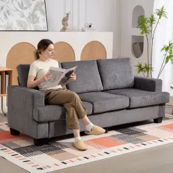 Sofá de 3 Plazas Tapizado en Chenilla Acolchado Grueso Estructura de Acero Diseño Moderno 213x82x90 cm Gris - Ogal.Es