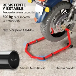Soporte de Rueda Delantera y Trasera Motocicleta Convertible Carga 390 kg con Adaptadores de Horquillas en U y L... - Ogal.Es