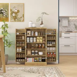 Armario Despensa Cocina con 2 Puertas de Ratán y 16 Estantes Alacena Moderna con Estantes Ajustables 60x30x104cm... - Ogal.Es